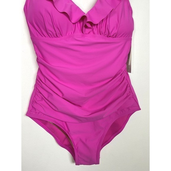 DKNY Womens Ruffled One Piece Swimsuit Adjustable Straps Medium NWT - Picture 3 of 13